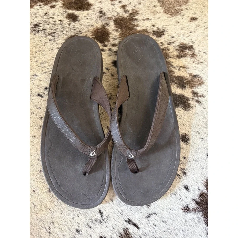 OluKai Kulapa Kai Women's Flip Flop Sandals In Brown Size 9